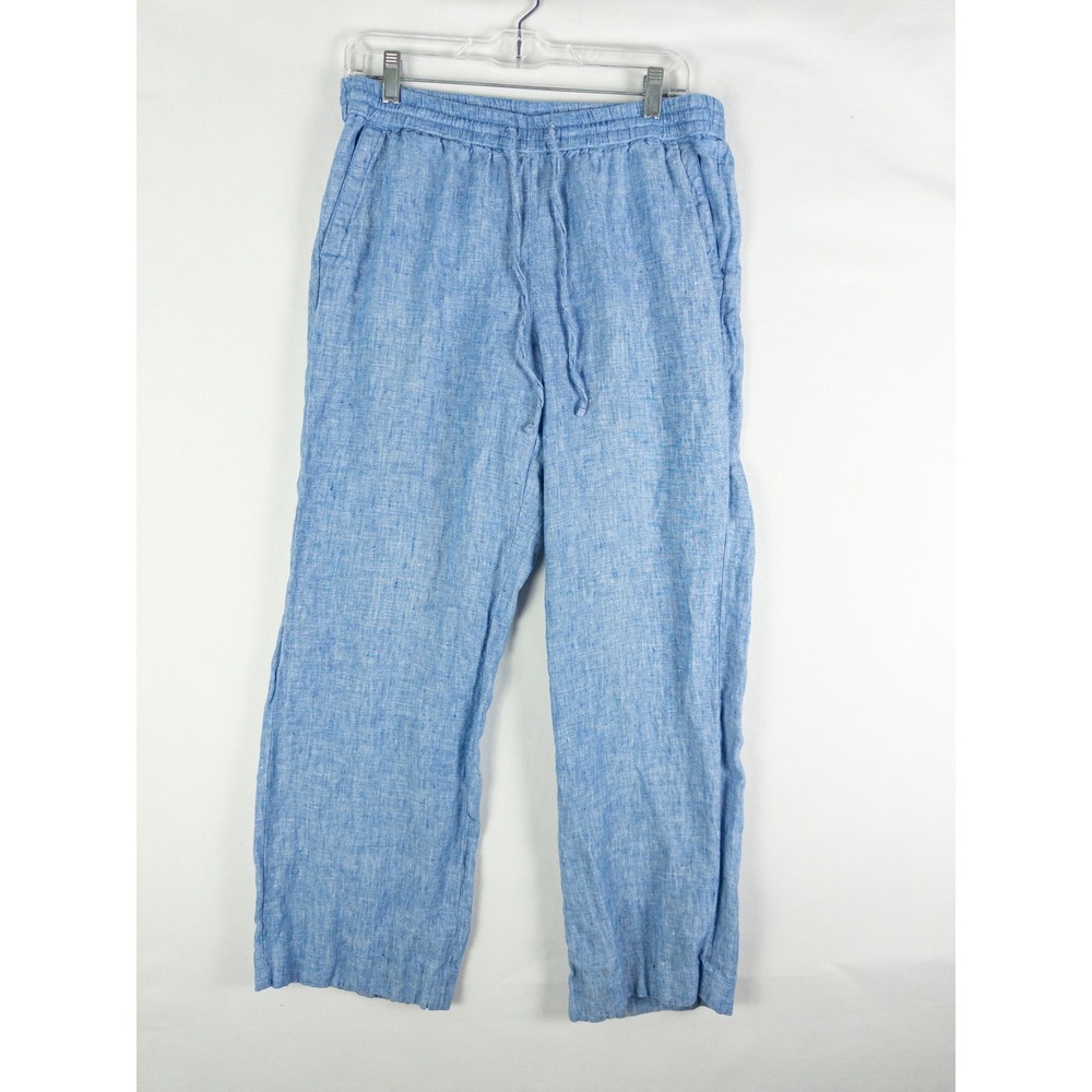 Talbots Linen Drawstring Pants Womens 8 Light Blue Relaxed Coastal Resort